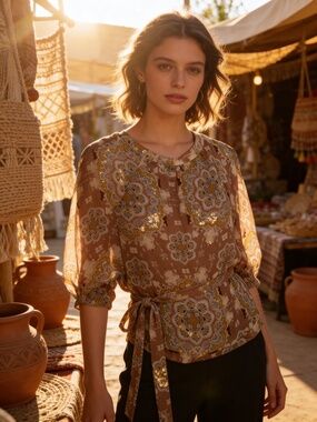 Principles Petite Silk Bohemian Tie Top